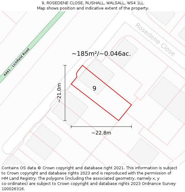 9, ROSEDENE CLOSE, RUSHALL, WALSALL, WS4 1LL: Plot and title map