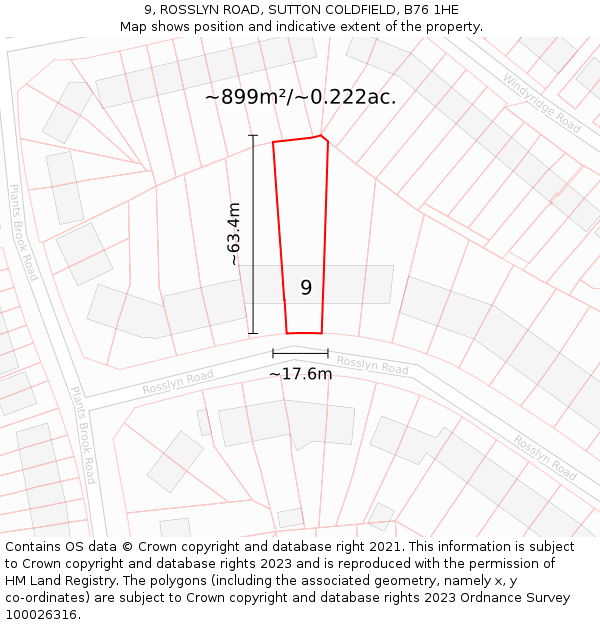 9, ROSSLYN ROAD, SUTTON COLDFIELD, B76 1HE: Plot and title map