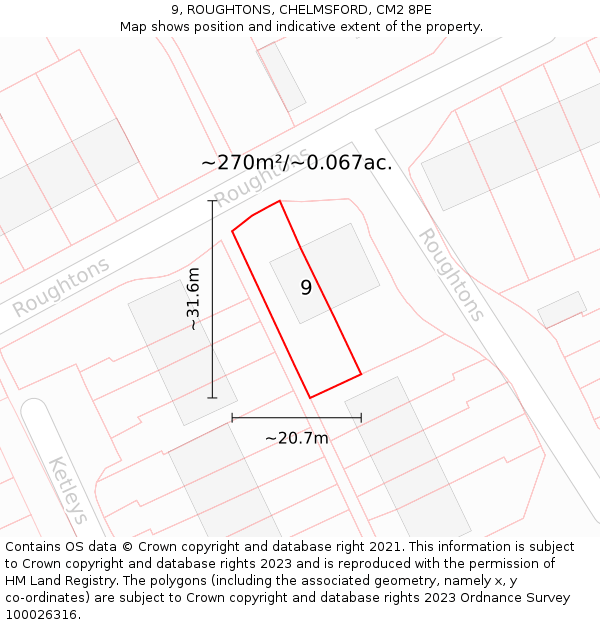 9, ROUGHTONS, CHELMSFORD, CM2 8PE: Plot and title map