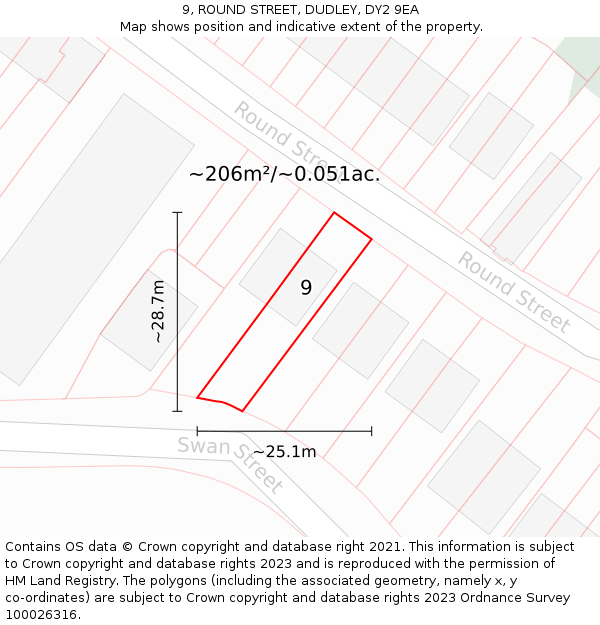 9, ROUND STREET, DUDLEY, DY2 9EA: Plot and title map