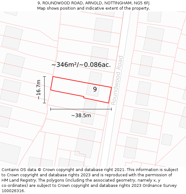 9, ROUNDWOOD ROAD, ARNOLD, NOTTINGHAM, NG5 6FJ: Plot and title map