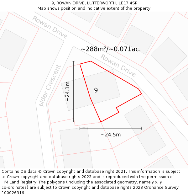 9, ROWAN DRIVE, LUTTERWORTH, LE17 4SP: Plot and title map