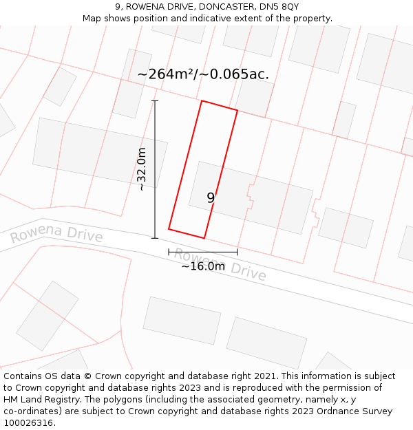 9, ROWENA DRIVE, DONCASTER, DN5 8QY: Plot and title map