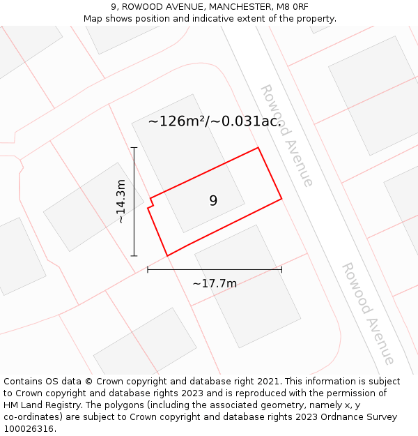 9, ROWOOD AVENUE, MANCHESTER, M8 0RF: Plot and title map