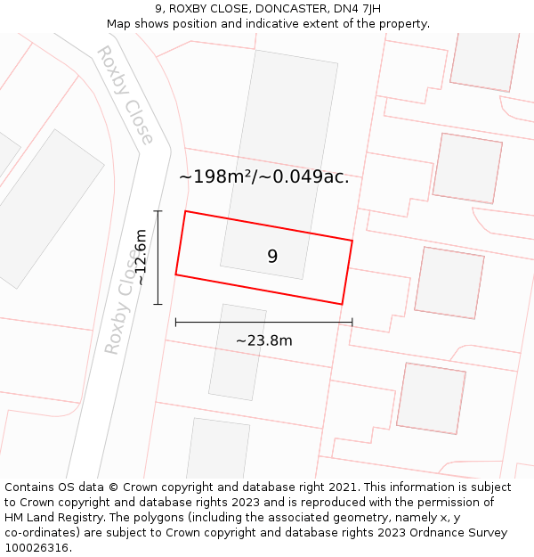9, ROXBY CLOSE, DONCASTER, DN4 7JH: Plot and title map