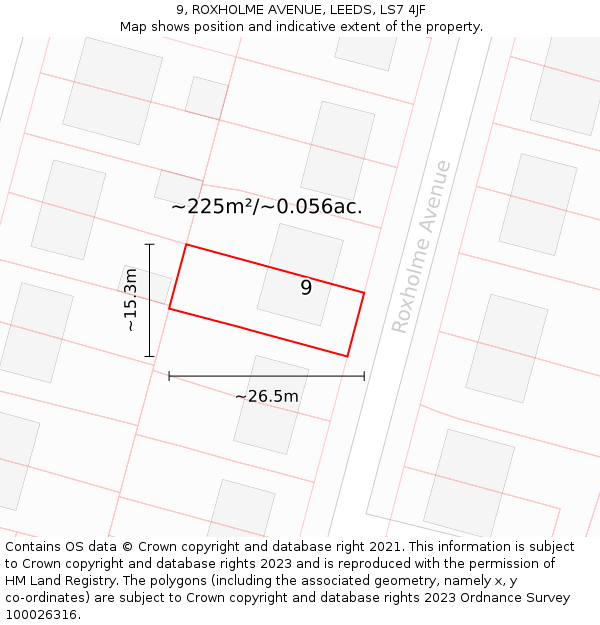 9, ROXHOLME AVENUE, LEEDS, LS7 4JF: Plot and title map