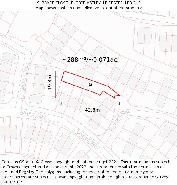 9, ROYCE CLOSE, THORPE ASTLEY, LEICESTER, LE3 3UF: Plot and title map
