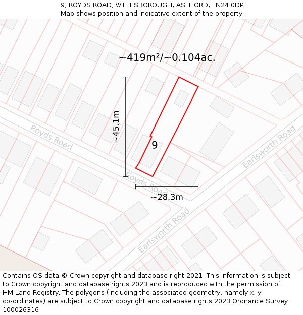 9, ROYDS ROAD, WILLESBOROUGH, ASHFORD, TN24 0DP: Plot and title map