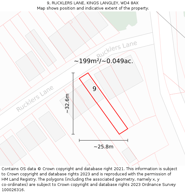 9, RUCKLERS LANE, KINGS LANGLEY, WD4 8AX: Plot and title map
