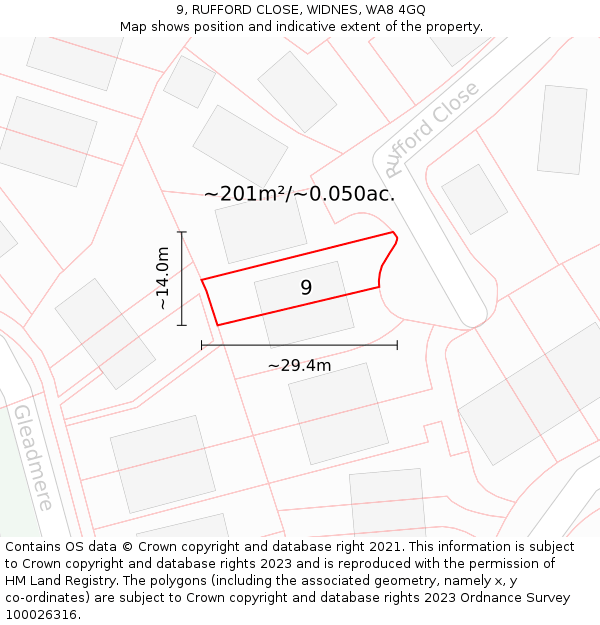 9, RUFFORD CLOSE, WIDNES, WA8 4GQ: Plot and title map