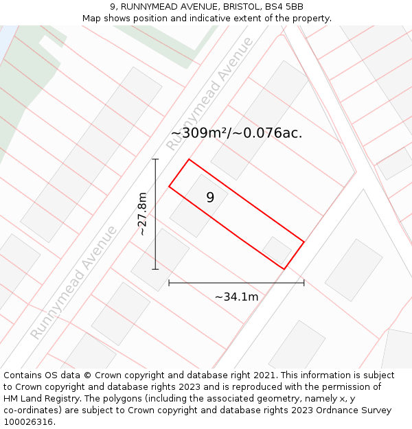 9, RUNNYMEAD AVENUE, BRISTOL, BS4 5BB: Plot and title map