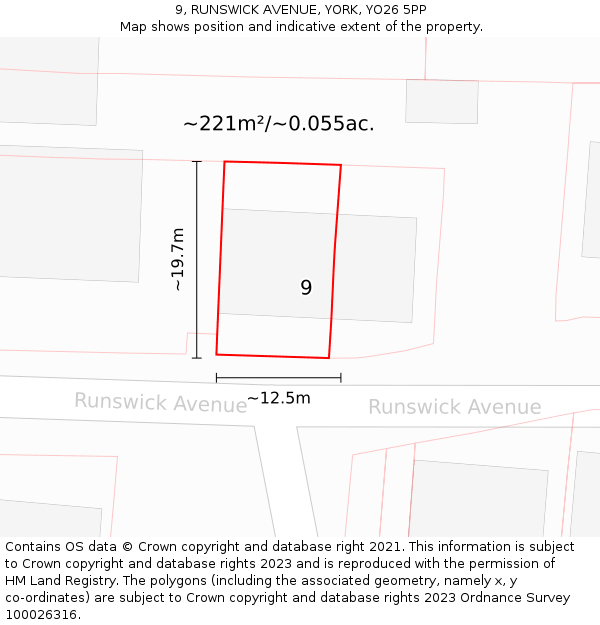 9, RUNSWICK AVENUE, YORK, YO26 5PP: Plot and title map