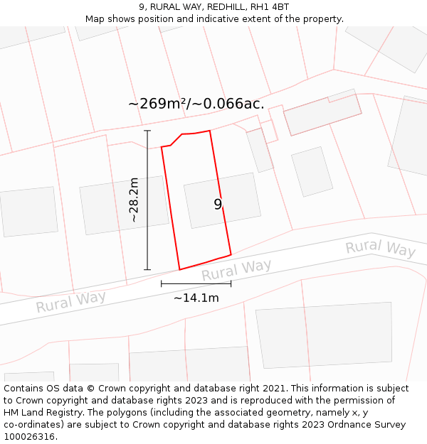 9, RURAL WAY, REDHILL, RH1 4BT: Plot and title map