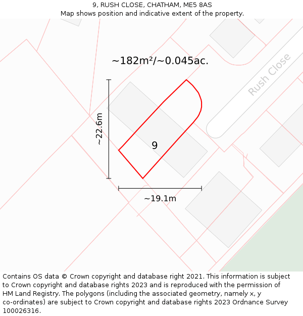 9, RUSH CLOSE, CHATHAM, ME5 8AS: Plot and title map