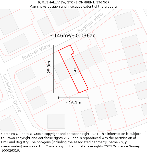 9, RUSHALL VIEW, STOKE-ON-TRENT, ST6 5GP: Plot and title map