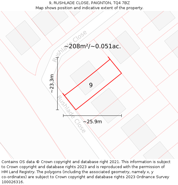 9, RUSHLADE CLOSE, PAIGNTON, TQ4 7BZ: Plot and title map