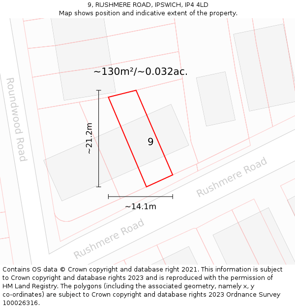 9, RUSHMERE ROAD, IPSWICH, IP4 4LD: Plot and title map