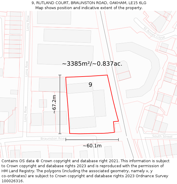 9, RUTLAND COURT, BRAUNSTON ROAD, OAKHAM, LE15 6LG: Plot and title map