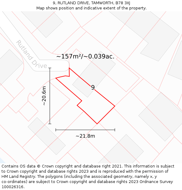 9, RUTLAND DRIVE, TAMWORTH, B78 3XJ: Plot and title map