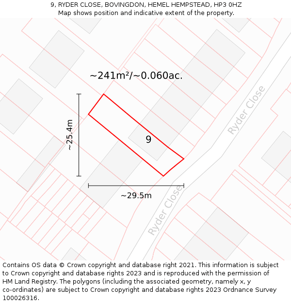 9, RYDER CLOSE, BOVINGDON, HEMEL HEMPSTEAD, HP3 0HZ: Plot and title map