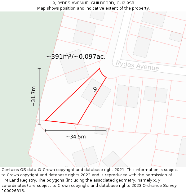9, RYDES AVENUE, GUILDFORD, GU2 9SR: Plot and title map