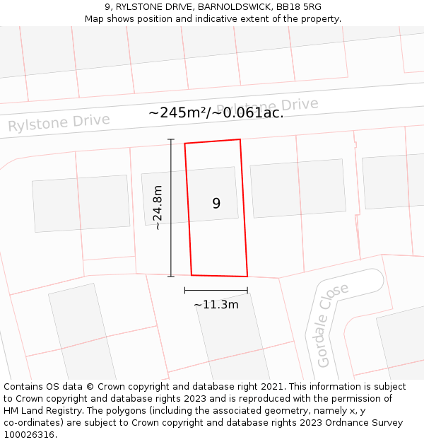 9, RYLSTONE DRIVE, BARNOLDSWICK, BB18 5RG: Plot and title map