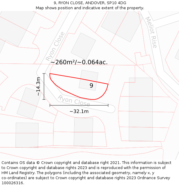 9, RYON CLOSE, ANDOVER, SP10 4DG: Plot and title map