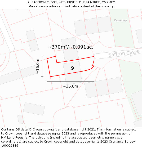 9, SAFFRON CLOSE, WETHERSFIELD, BRAINTREE, CM7 4EY: Plot and title map