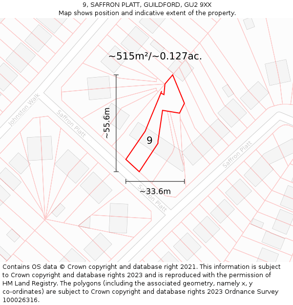 9, SAFFRON PLATT, GUILDFORD, GU2 9XX: Plot and title map