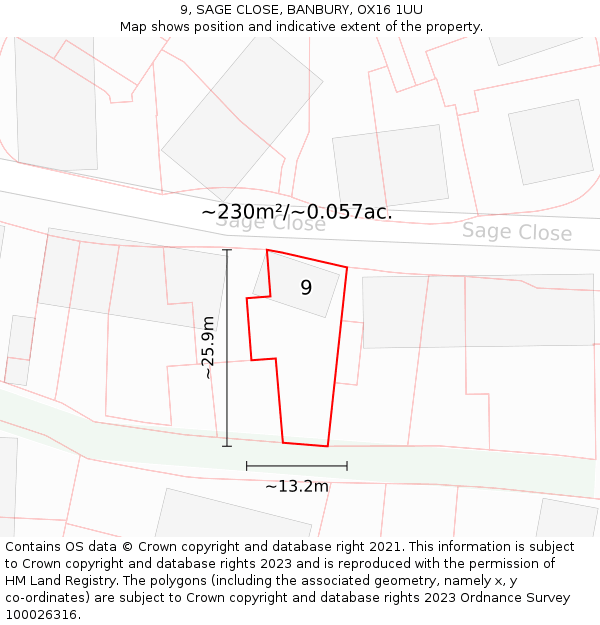 9, SAGE CLOSE, BANBURY, OX16 1UU: Plot and title map