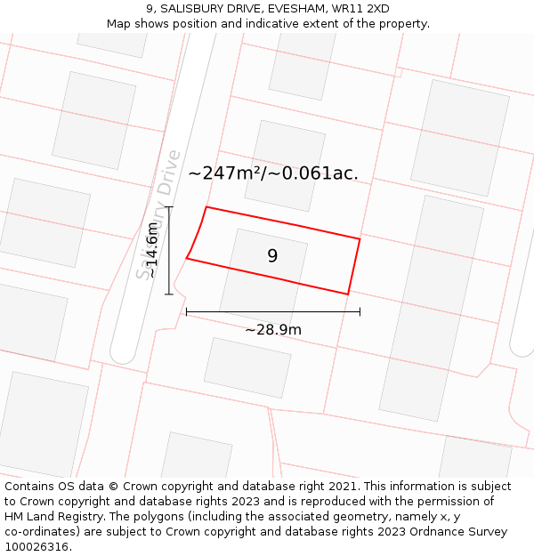9, SALISBURY DRIVE, EVESHAM, WR11 2XD: Plot and title map