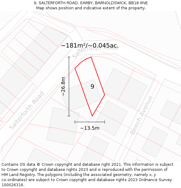 9, SALTERFORTH ROAD, EARBY, BARNOLDSWICK, BB18 6NE: Plot and title map