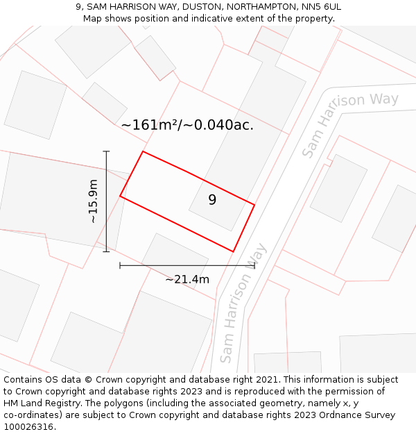 9, SAM HARRISON WAY, DUSTON, NORTHAMPTON, NN5 6UL: Plot and title map