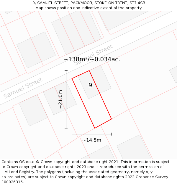 9, SAMUEL STREET, PACKMOOR, STOKE-ON-TRENT, ST7 4SR: Plot and title map
