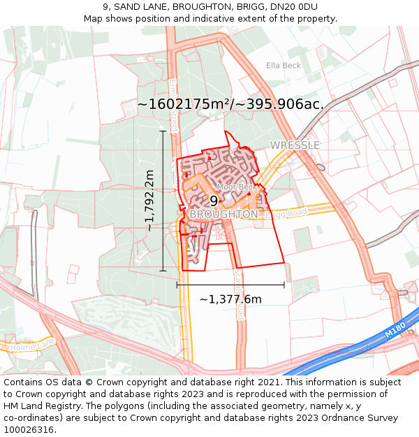 9, SAND LANE, BROUGHTON, BRIGG, DN20 0DU: Plot and title map