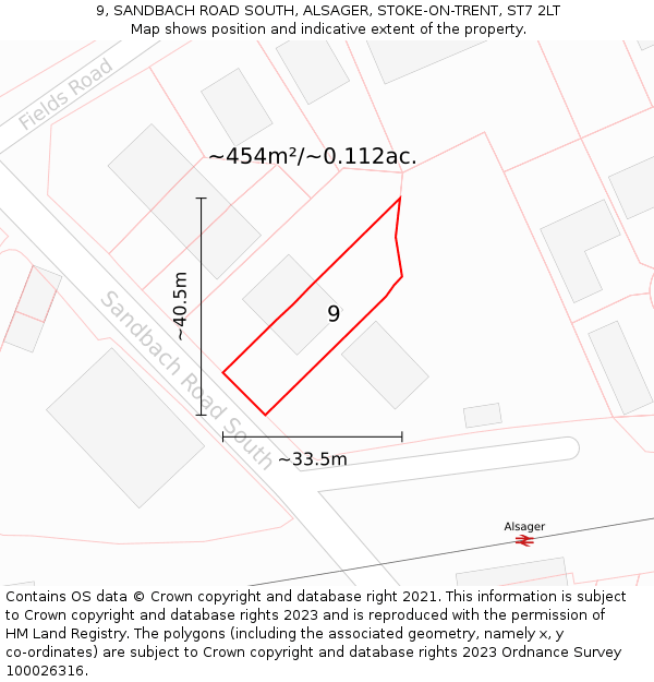9, SANDBACH ROAD SOUTH, ALSAGER, STOKE-ON-TRENT, ST7 2LT: Plot and title map