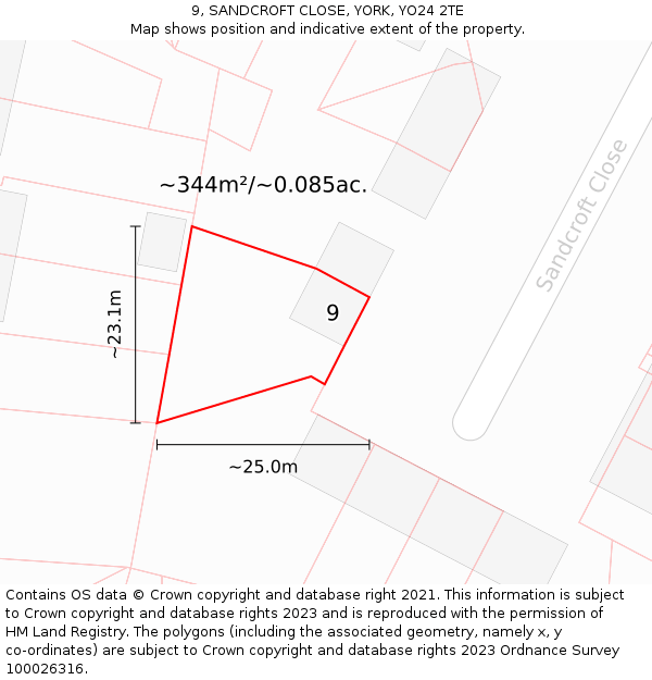 9, SANDCROFT CLOSE, YORK, YO24 2TE: Plot and title map