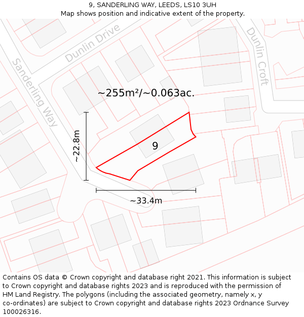 9, SANDERLING WAY, LEEDS, LS10 3UH: Plot and title map