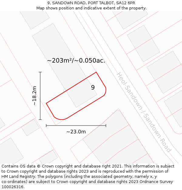 9, SANDOWN ROAD, PORT TALBOT, SA12 6PR: Plot and title map