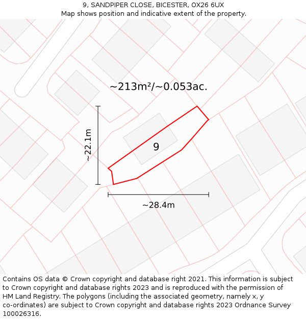 9, SANDPIPER CLOSE, BICESTER, OX26 6UX: Plot and title map
