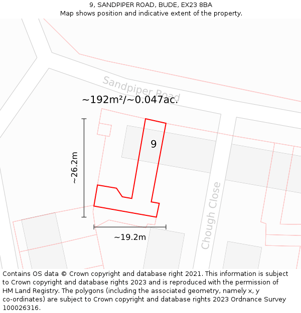 9, SANDPIPER ROAD, BUDE, EX23 8BA: Plot and title map