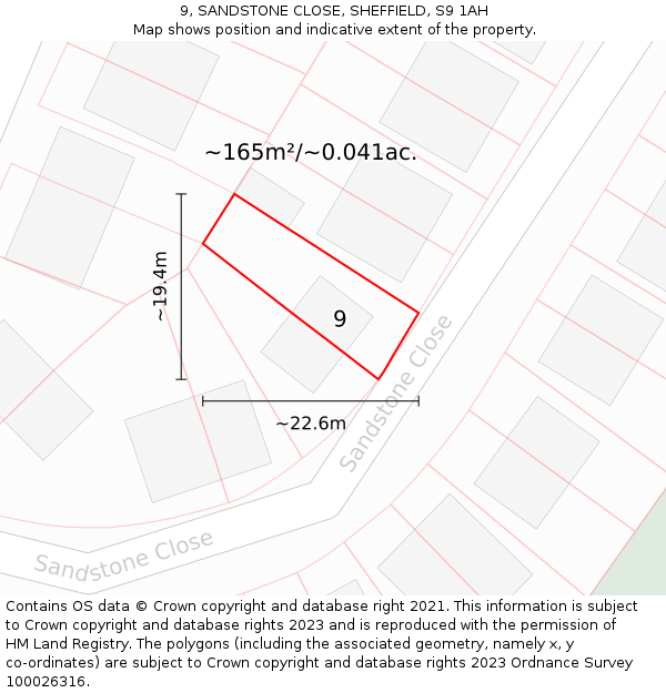 9, SANDSTONE CLOSE, SHEFFIELD, S9 1AH: Plot and title map
