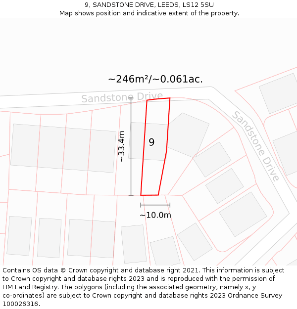 9, SANDSTONE DRIVE, LEEDS, LS12 5SU: Plot and title map