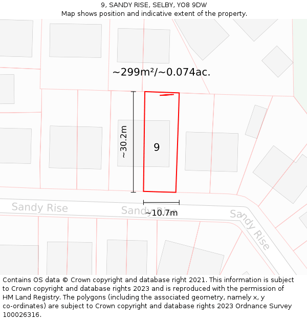 9, SANDY RISE, SELBY, YO8 9DW: Plot and title map
