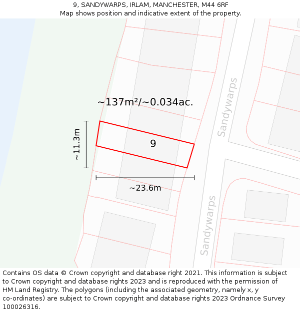 9, SANDYWARPS, IRLAM, MANCHESTER, M44 6RF: Plot and title map