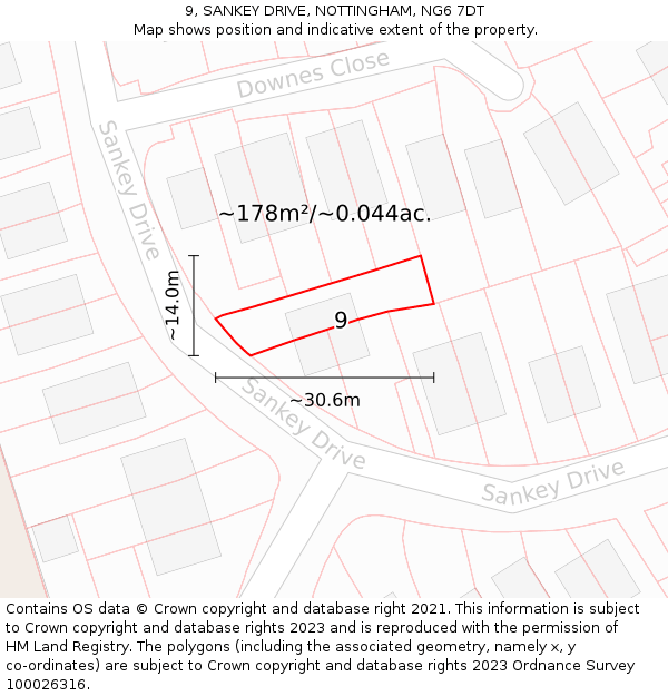 9, SANKEY DRIVE, NOTTINGHAM, NG6 7DT: Plot and title map