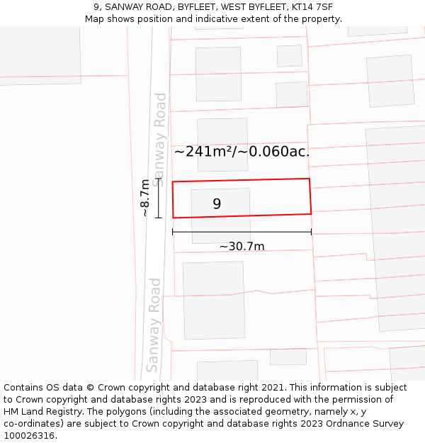 9, SANWAY ROAD, BYFLEET, WEST BYFLEET, KT14 7SF: Plot and title map