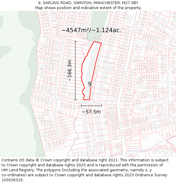 9, SAPLING ROAD, SWINTON, MANCHESTER, M27 0BY: Plot and title map