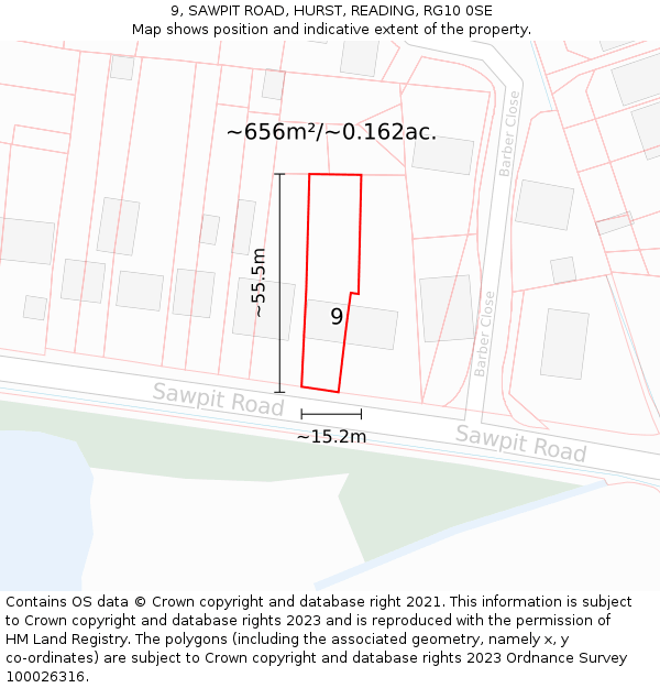 9, SAWPIT ROAD, HURST, READING, RG10 0SE: Plot and title map