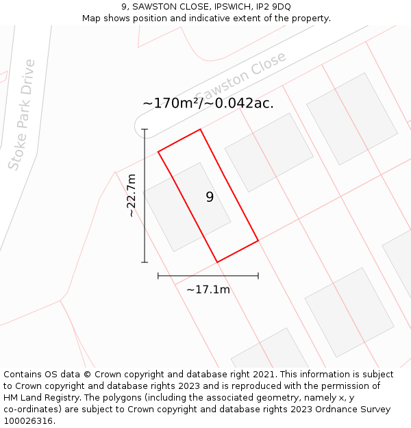 9, SAWSTON CLOSE, IPSWICH, IP2 9DQ: Plot and title map